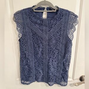 Cable & Gauge Blue Lace Cap Sleeve Blouse
